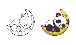 Panda Bonito Brincando No Desenho Da Lua Para Colorir Vetor Premium