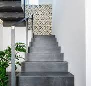 Staircase with black natural stone look porcelain tiles