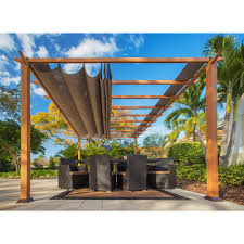 Paragon Outdoor Paragon 11 Ft X 16 Ft Aluminum Pergola With The Look Of Canadian Wood And Cocoa Canopy Pr16wd1c The Home Depot Aluminum Pergola Outdoor Pergola Wood Pergola