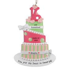 On the occasion of the 16th birthday, surprise your dear ones by writing their name on this sweet sixteen birthday cake. Sweet 16 In Quarantine Personalized Birthday Cake Ornament Personalized Ornaments For You