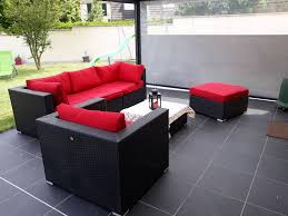 Caligari Salon De Jardin En Resine Tressee Noir Coussins Rouge 5 Places 1 Fauteuil 1 Fauteuil San Coussin Rouge Fauteuil Sans Accoudoir Salon De Jardin