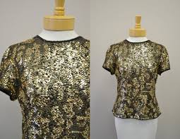 1980s Laurence Kazar Gold Sequin Top