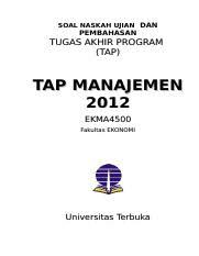Tugas akhir program manajemen s1 universitas terbuka. Contoh Soal Tap Manajemen Ut Doc Soal Naskah Ujian Dan Pembahasan Tugas Akhir Program Tap Tap Manajemen 2012 Ekma4500 Fakultas Ekonomi Universitas Course Hero