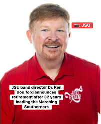JSU's longtime band director Dr. Ken Bodiford announces his retirement  after 32 years leading Jacksonville State University's Marching  Southerners. What a legacy of excellence! His retirement is effective Jan.  1, 2026. #JSU #