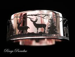 Wedding Bands Deer Antler Ring Mountains Forest Landscape Mens And Women Ring Tungsten Rings Custom Made Hunter Rings By Rings Paradise Wedding Bands Deer Antler Ring Yellow Gold Engagement Rings