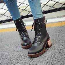 Ankle Boots For Women Thick Heels Motorcycle Boots Belt Buckle Lace Up Autumn Winter Shoes Woman 4711 Boots Winter Shoes For Women Womens Boots