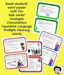 Four Sets Of Task Cards On Great Topics Here Analogies Connotations Figurative Language And Imagery Figurative Language Task Cards Multiple Meaning Words