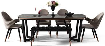 Select from round, oval, rectangular, and extension dining tables; Casa Padrino Luxury Dining Room Set Gray Black Copper 1 Dining Table 4 Dining Chairs 1 Bench Luxury Dining Room Furniture