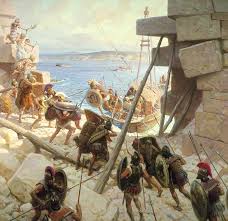 Macedonian Troops Attacking Tyre Painting By Tom Lovell In This Painting Tom Lovell Is Trying To Captur Ancient History Warriors Illustration Greek History