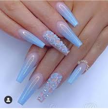 Rhinestones accent for coffin nails ❤ 30+ outstanding short coffin nails design ideas for all tastes ❤ see more ideas on our blog!! 40 Trendy Coffin Nails Design Ideas The Glossychic In 2021 Blue Acrylic Nails Coffin Nails Designs Acrylic Nails