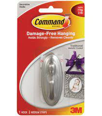 Command Traditional Medium Hook With Adhesive 1 Brushed Nickel Joann Decorative Hooks Command Hooks Plastic Hooks