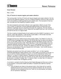 city of toronto to resume regular yard