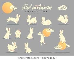 Set Of Happy Rabbit Illustration Mid Autumn Festival Collection Funny Bunny Flat Bunny C Moon Rabbit Illustration Illustration Bunny Art