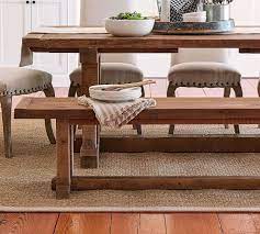 Mixed recycled hardwood timber dining table with black stained legs #qualityhardwoodfurniture #recycledtimberdiningtable. Stafford Reclaimed Wood Dining Bench Pottery Barn