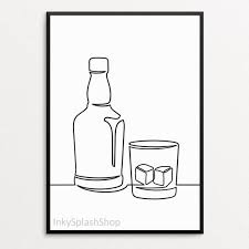 Whiskey Glass And Bottle Line Art Printable Modern Alcohol Etsy In 2020 Man Cave Wall Decor Kitchen Drawing Bottle Drawing