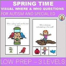 Spring Wh Questions For Speial Ed And Therapy Who Where Early Childhood Special Education This Or That Questions Teaching Special Education