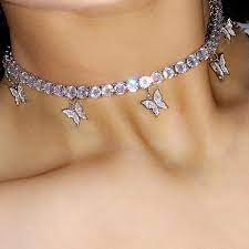 Butterfly Tennis Choker Cz Tennis Butterfly Necklace Bling Etsy Girly Jewelry Grunge Jewelry Chain Choker