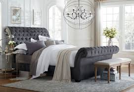 Gunmetal Tufted Sleigh Bed King Upholstered Bed Inexpensive Bedroom Furniture Sleigh Bed Master Bedroom