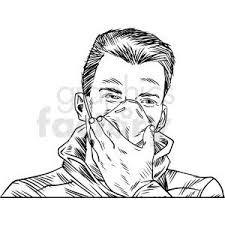 Black And White Line Art Fan Clipart Black And White Male Wearing N95 Face Masks Vector Illustration Clipart Royalty Free Clipart 412600 In 2020 Vector Illustration Illustration Black And White Face