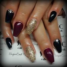 burgundy gold and black coffin nails