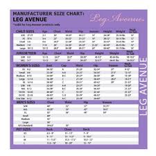 Leg Avenue Sizing Chart Infomation Nwt