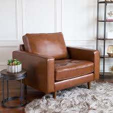 Topeakmart modern faux leather club chair comfy upholstered accent arm chair small single sofa chair living room chairs funiture commercial barrel chair (set of 2, white) 3.8 out of 5 stars 42 $238.99 $ 238. Abbyson Holloway Mid Century Modern Top Grain Leather Armchair On Sale Overstock 21131809