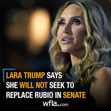 STAY TUNED": President-elect Trump's daughter in law and former RNC  co-chair, has removed her name from consideration to replace Sen. Marco  Rubio. Read more: https://bit.ly/4gppfHa