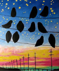 Easy Birds On A Wire Painting Birds On A Wire Art Projects Perspective Art Art Activities
