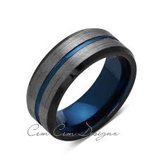 Blue Tungsten Wedding Band Gray Brushed Tungsten Ring 8mm Mens Ring Tungsten Carbide Engagement Band Comfort Fit Blue Tungsten Ring Rings Mens Wedding Bands Mens Wedding Rings