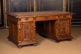 Schreibtisch mit wunderschönen einlegearbeiten und einer geräumigen lade. Antiker Grunderzeit Schreibtisch 1880 Doppel Desk 165x100 Cm Desk Classic Desk Partners Desk