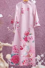 A4 - Set Áo Dài Gấm Hoa Cúc Light Pink - Kèm quần + Cài Tóc – Viet Huong  Collection USA