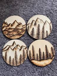 Wood Burned Coasters 4 Pack Wood Slice Crafts Wood Burning Patterns Wood Burning Art
