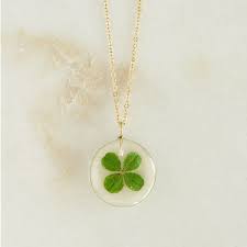 A Wearable Good Luck Charm This Necklace Contains A Real Four Leaf Clover Dipped In Eco Friendly Veget Four Leaf Clover Necklace Luck Necklaces Clover Jewelry