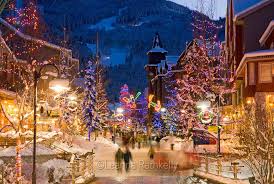 The Lights Of Christmas Sparkle In Whistler Village On A Winter Evening Whistler Village Canada Christmas Winter Scenery
