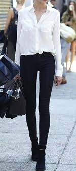 Black And White Shirt Womens Street Style White Blouse And Black Pants Fashion Street Style Clothes