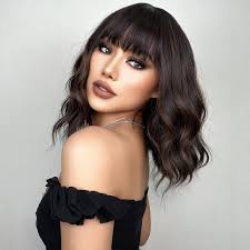 Amazon.com: BERON Black Brown Wigs Short Curly Bob Wig with Bangs Mixed  Color Wavy Hair Wigs 12'' Women's Synthetic Wigs Daily Use : Clothing,  Shoes & Jewelry