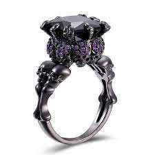 Skull Ring Black Zircon Women S Wedding Ring Punk Jewelry Skull Wedding Ring Black Rings Wedding Rings For Women