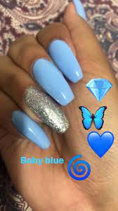 Some aspects of this design that sets it apart from other designs. Baby Blue With Silver Blue Nails Silver Acrylic Nails Blue And Silver Nails