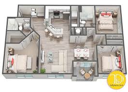 3 Bedrooms 3d Floor Plan For Multifamily Property Condo Floor Plans Bungalow Floor Plans House Construction Plan