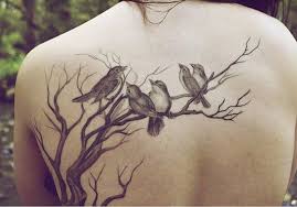 Birds On A Branch Tattoo Uncolored Birds Sitting On Tree Branches Tattoo On Upper Back Little Bird Tattoos Tree Branch Tattoo Bird Tattoos Arm