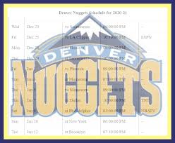 Schedules available for each us time zone. Printable Denver Nuggets Schedule Tv Schedule For 2020 21 Season Updated Interbasket