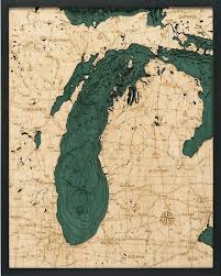 Lake Michigan 3 D Nautical Wood Chart 24 5 X 31 New Revision