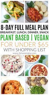 8 Day Plant Based Meal Plan On A Budget Vegan Meal Plans Plant Based Meal Planning Plant Based Diet Meal Plan