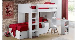 Loft bed with a comfortable sleeping space upstairs and downstairs. Eclipse White Bunk Bed With Desk And Storage The Place For Homes