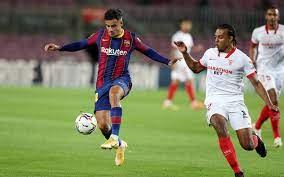 International sergino dest making his debut for the the two sides traded goals inside of the first 10 minutes with luuk de jong striking for sevilla ahead of philippe coutinho's equaliser for barcelona. Fc Barcelona V Sevilla All Square 1 1