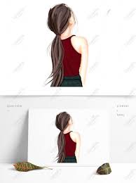Hand Drawn Beautiful Long Haired Girl Back Character Design Psd Images Free Download 1369 1024 Px Lovepik Id 732262281 Pale skin and blue hair with flowers and. hand drawn beautiful long haired girl