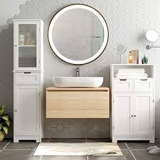 Freestanding bathroom vanities freestanding bathroom vanities offer versatility and convenience, since there are so many styles, shapes and sizes from if you are looking for a medicine cabinet, or a complete bathroom suite, diamond fixtures offers high quality products that can accommodate most. Homecho Bathroom Storage Cabinet With 3 Tier Shelf Drawer Glass Door Floor Cabinet Free Standing Linen Tower Tall Slim Side Organizer Shelves Wooden Cupboard White Pricepulse