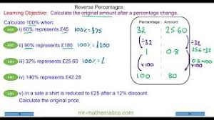 Either add/subtract the percentage given in the. Calculating A Reverse Percentage Mr Mathematics Com