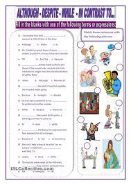 Although Despite While In Contrast To Linking Words Conjunctions Activities English Teaching Materials