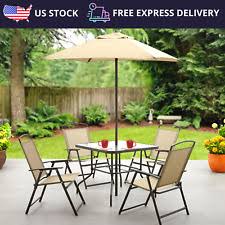 Patio dining sets feature rectangular, round, square or oval tables, and many. Patio Dining Set With Umbrella 6 Piece Outdoor Furniture 4 Folding Chairs Table For Sale Online Ebay